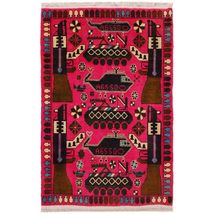Pink Afghan War Carpet 2' 8" x 4' 4" Hand-Knotted | No. AL13280