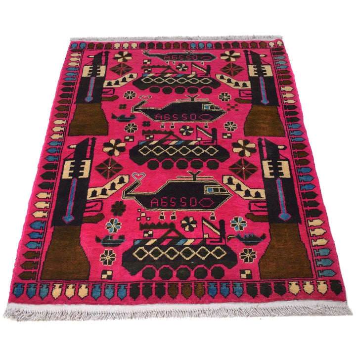 Pink Afghan War Carpet 2' 8" x 4' 4" Hand-Knotted | No. AL13280