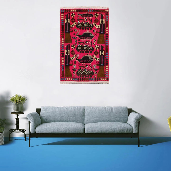 Pink Afghan War Carpet 2' 8" x 4' 4" Hand-Knotted | No. AL13280