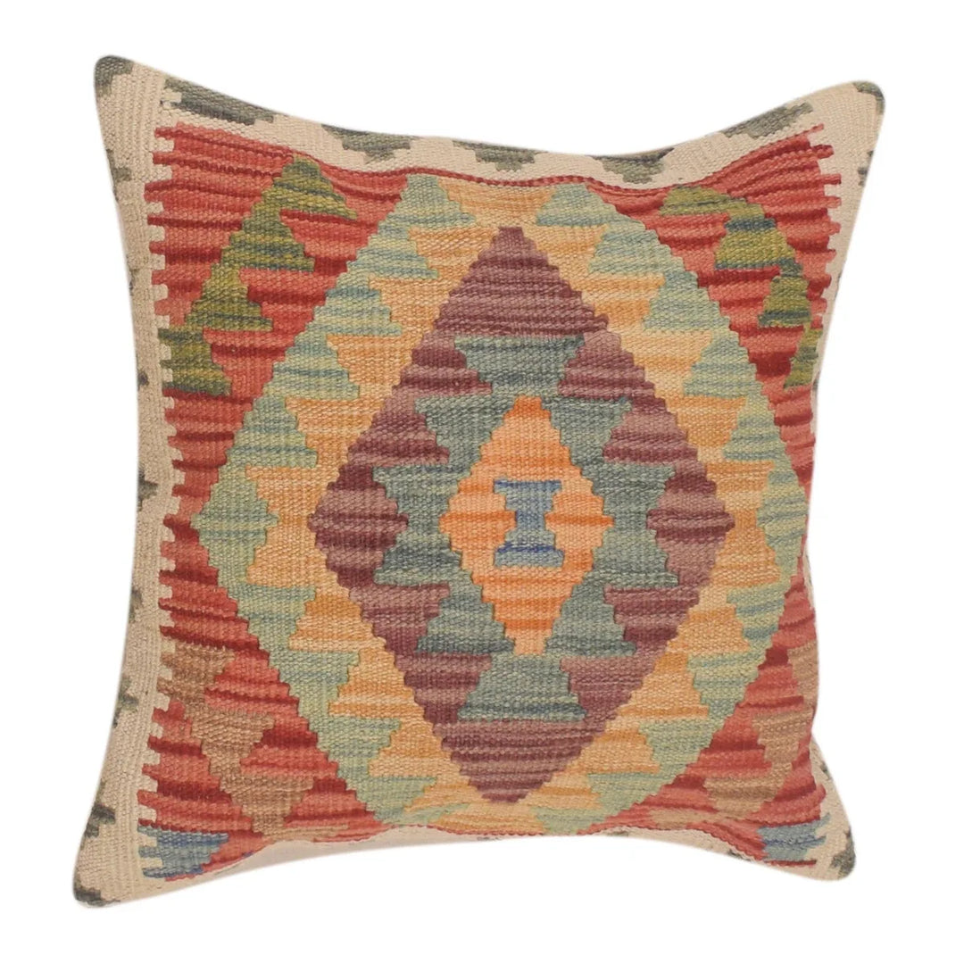 Afghan Kilim Cushion 1' 6" x 1' 6" Flat-Weave | No. AL13384