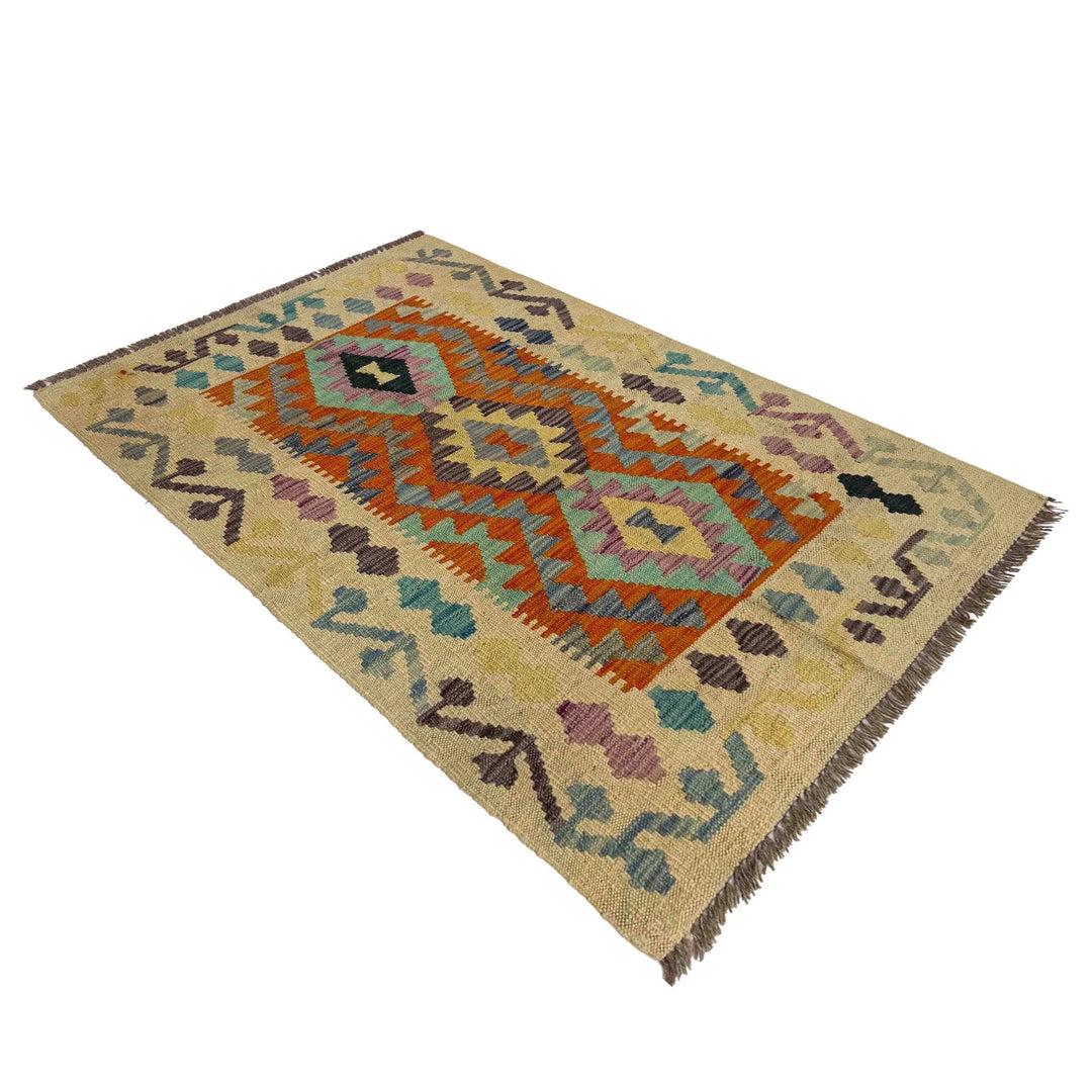 Afghan Vegetable Kilim Rug 2' 8" x 4' 1" Flat-Weave | No. AL134246
