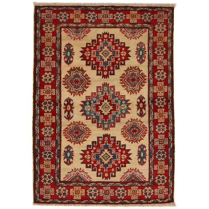 Beige Afghan Kazak Rug 2' 7" x 3' 11" Hand-Knotted | No. AL13425