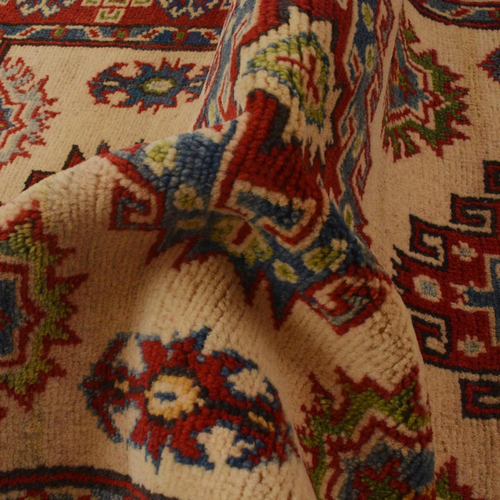 Beige Afghan Kazak Rug 2' 7" x 3' 11" Hand-Knotted | No. AL13425