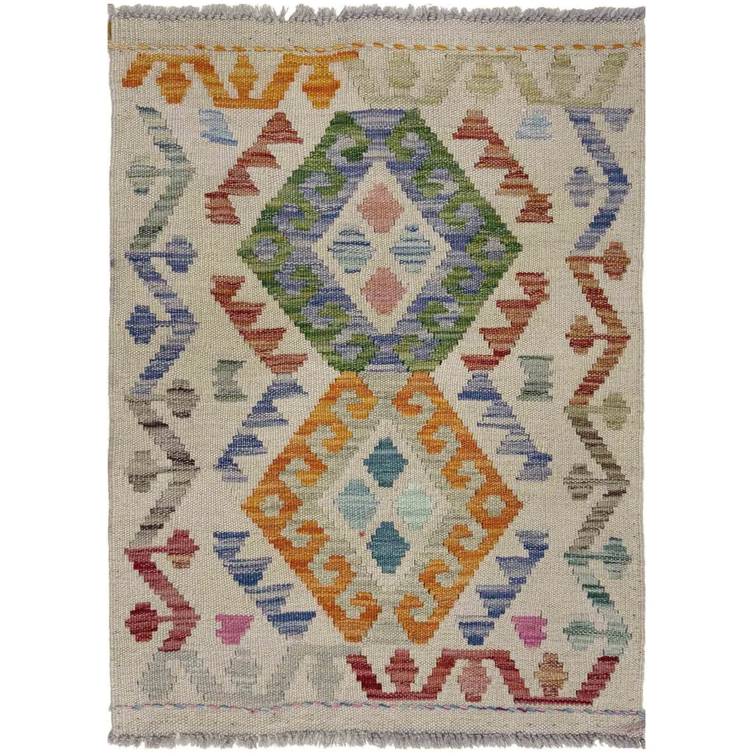 Afghan Vegetable Kilim Rug 2' 0" x 2' 10" Flat-Weave | No. AL134313