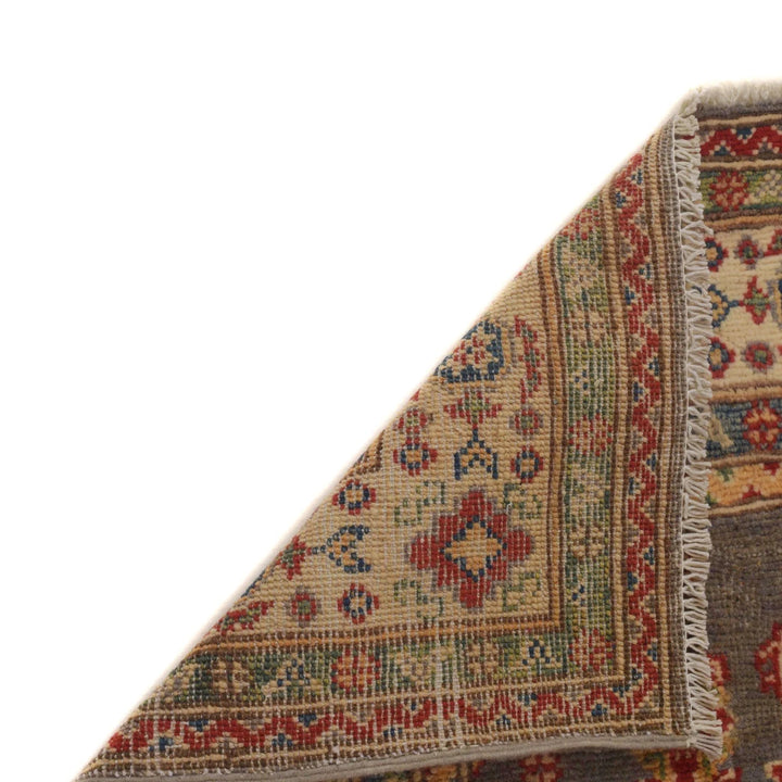 Grey Afghan Kazak Rug 3' 3" x 4' 9" Hand-Knotted | No. AL13653