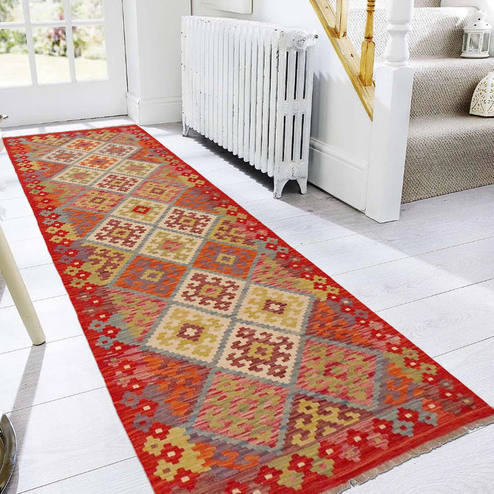 Afghan Vegetable Kilim Rug 2' 10" x 9' 8" Flat-Weave | No. AL13695