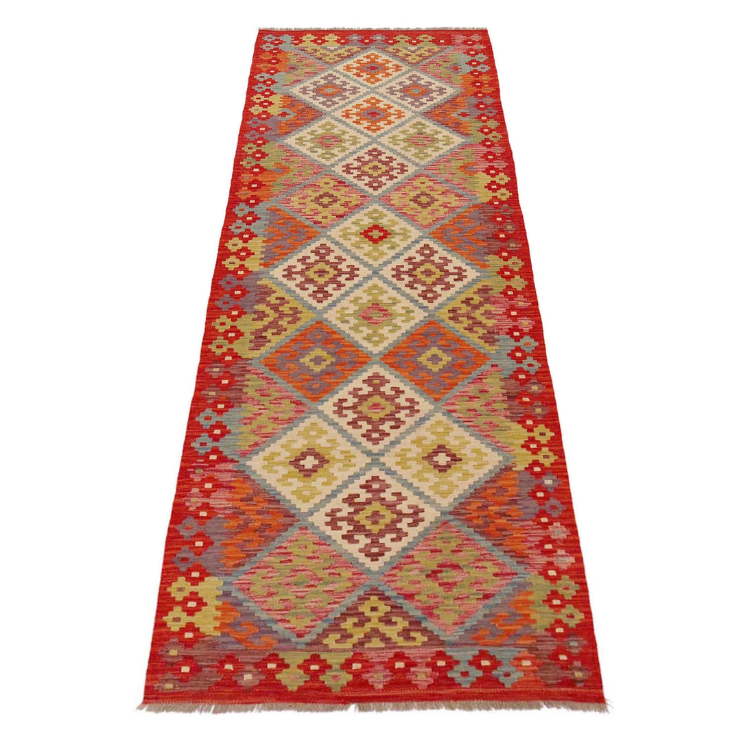 Afghan Vegetable Kilim Rug 2' 10" x 9' 8" Flat-Weave | No. AL13695