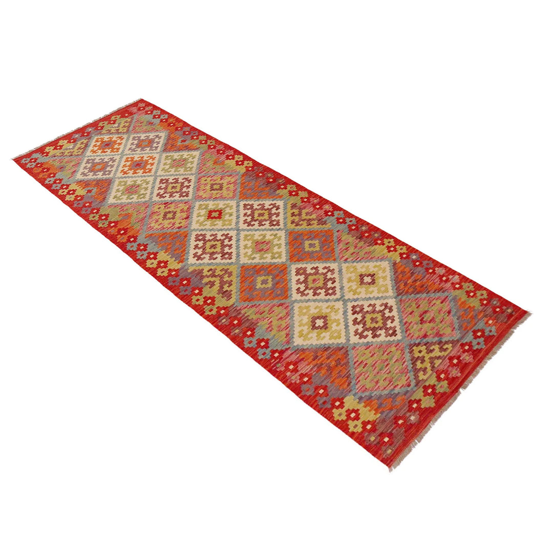 Afghan Vegetable Kilim Rug 2' 10" x 9' 8" Flat-Weave | No. AL13695