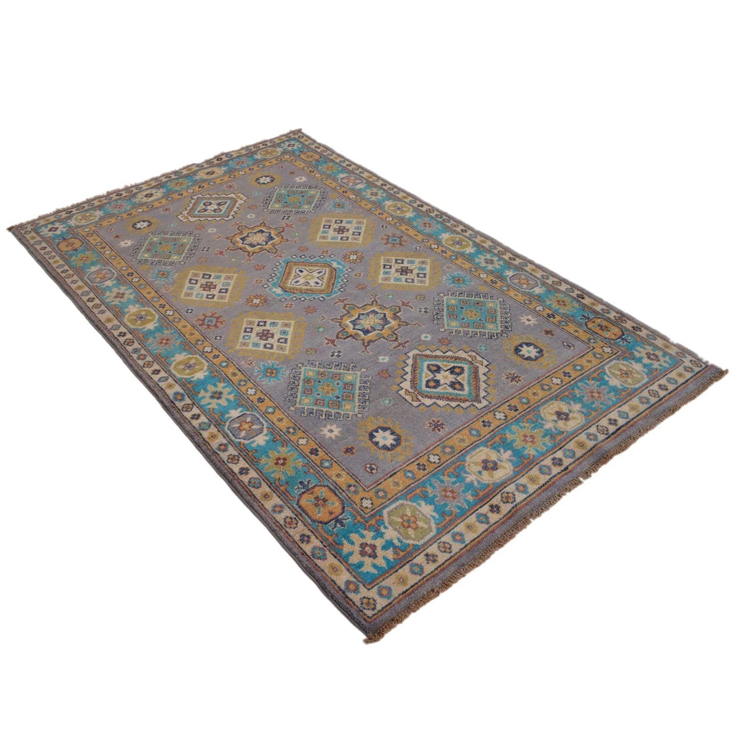 Grey Afghan Kazak Rug 3' 10" x 6' 4" Hand-Knotted | No. AL13739