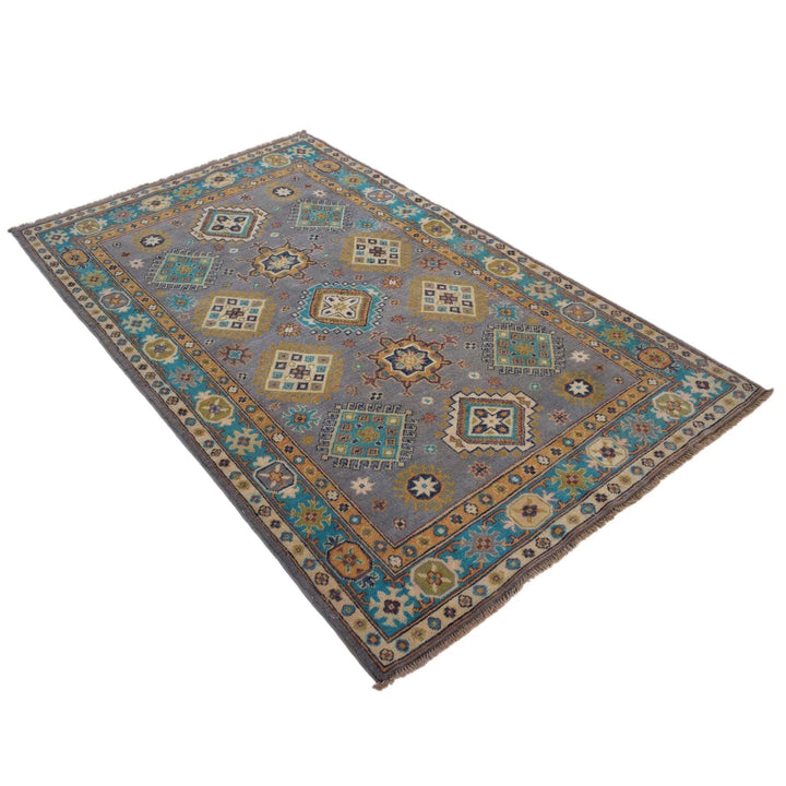 Grey Afghan Kazak Rug 3' 10" x 6' 4" Hand-Knotted | No. AL13739