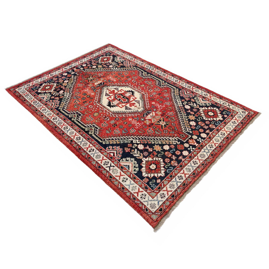 Red Afghan Shirazi Rug 6' 7" x 9' 7" Hand-Knotted | No. AL13752
