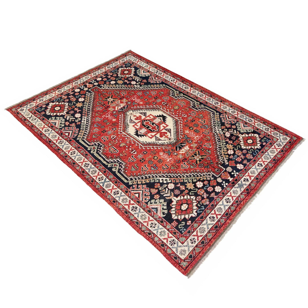 Red Afghan Shirazi Rug 6' 7" x 9' 7" Hand-Knotted | No. AL13752