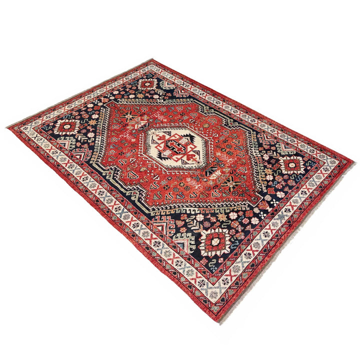 Red Afghan Shirazi Rug 6' 7" x 9' 7" Hand-Knotted | No. AL13752
