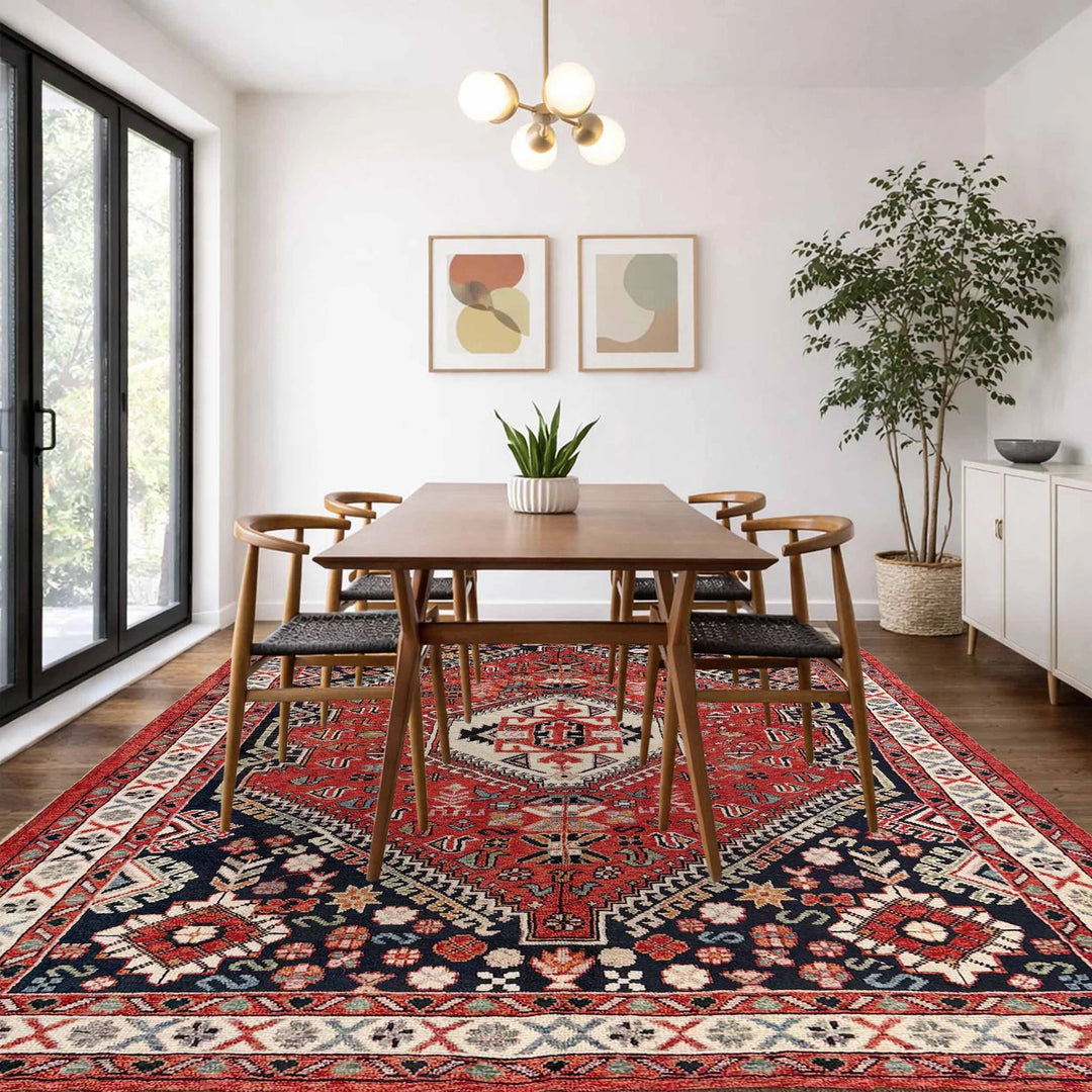 Red Afghan Shirazi Rug 6' 7" x 9' 7" Hand-Knotted | No. AL13752