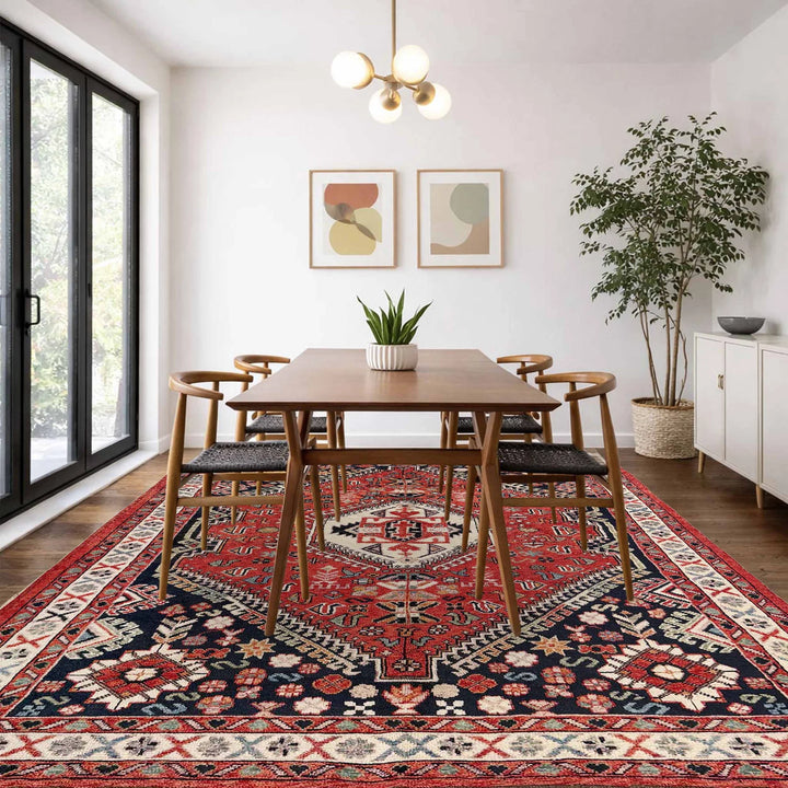 Red Afghan Shirazi Rug 6' 7" x 9' 7" Hand-Knotted | No. AL13752