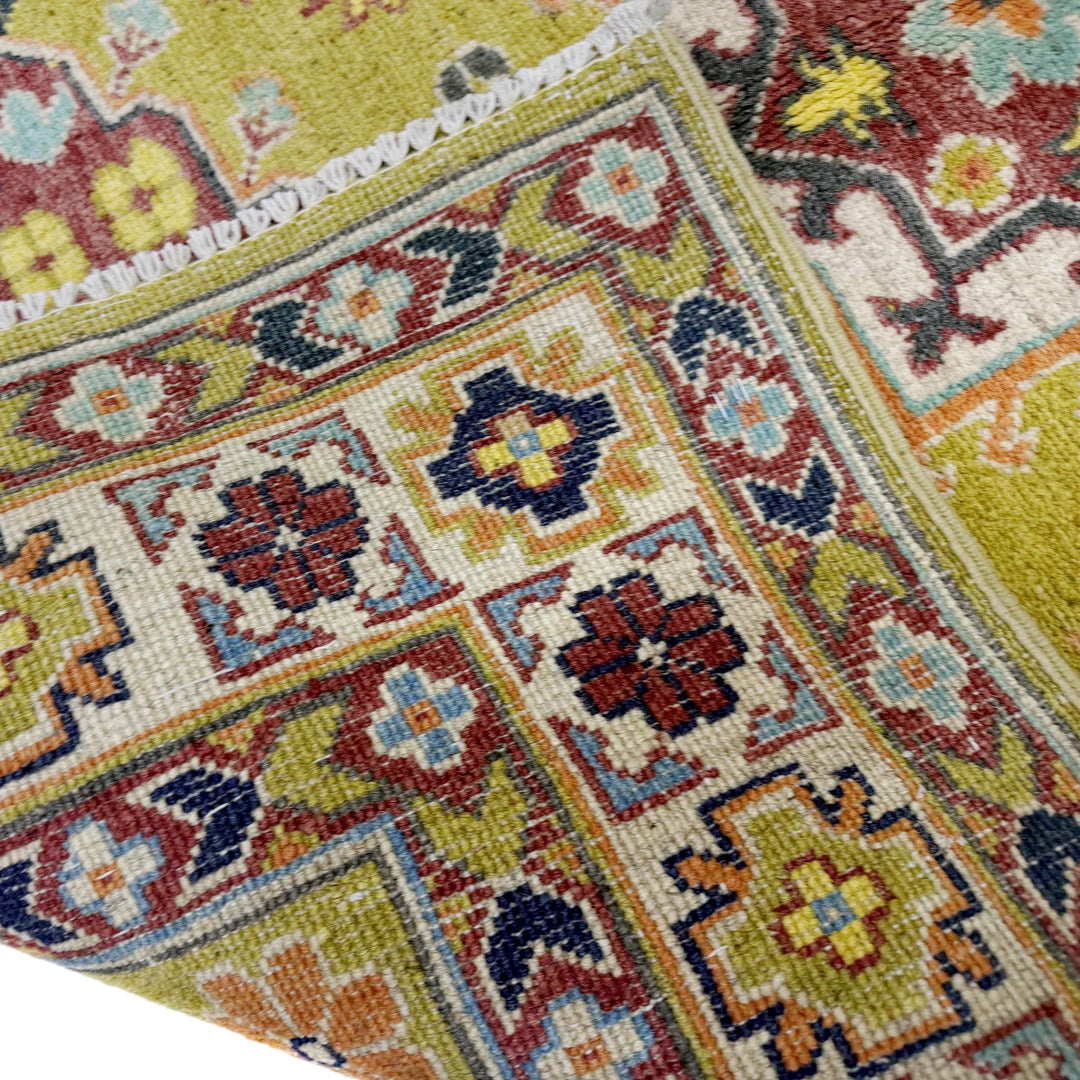 Yellow Afghan Kazak Rug 3' 5" x 4' 10" Hand-Knotted | No. AL13849