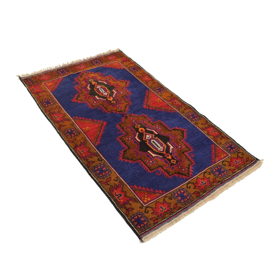 Blue Afghan Baluchi Rug 2' 10" x 4' 9" Hand-Knotted | No. AL13858