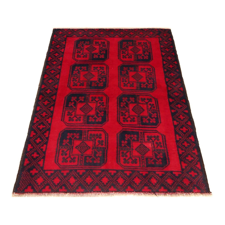 Red Afghan Baluchi Rug 3' 0" x 4' 6" Hand-Knotted | No. AL13893