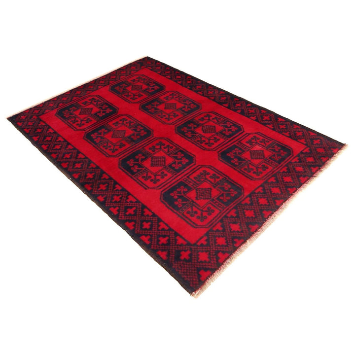 Red Afghan Baluchi Rug 3' 0" x 4' 6" Hand-Knotted | No. AL13893