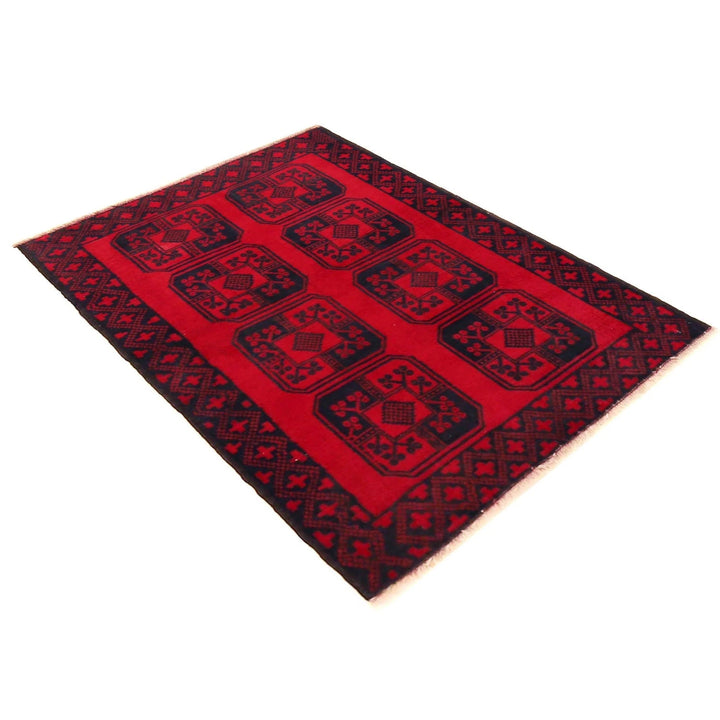 Red Afghan Baluchi Rug 3' 0" x 4' 6" Hand-Knotted | No. AL13893