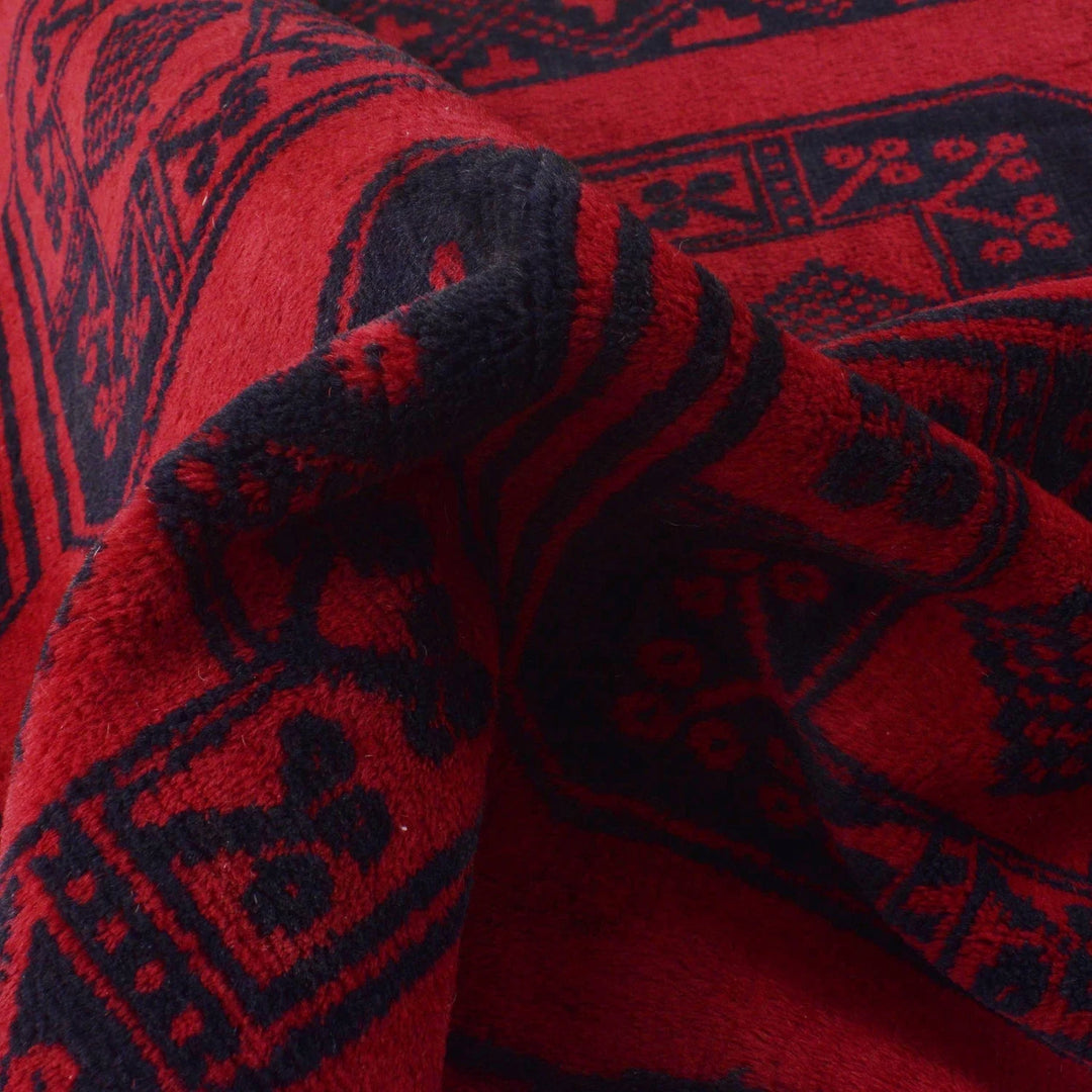 Red Afghan Baluchi Rug 3' 0" x 4' 6" Hand-Knotted | No. AL13893
