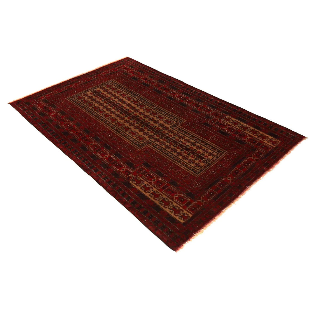 Red Afghan Islamic Prayer Rug 3' 2" x 5' 1" Hand-Knotted | No. AL13909