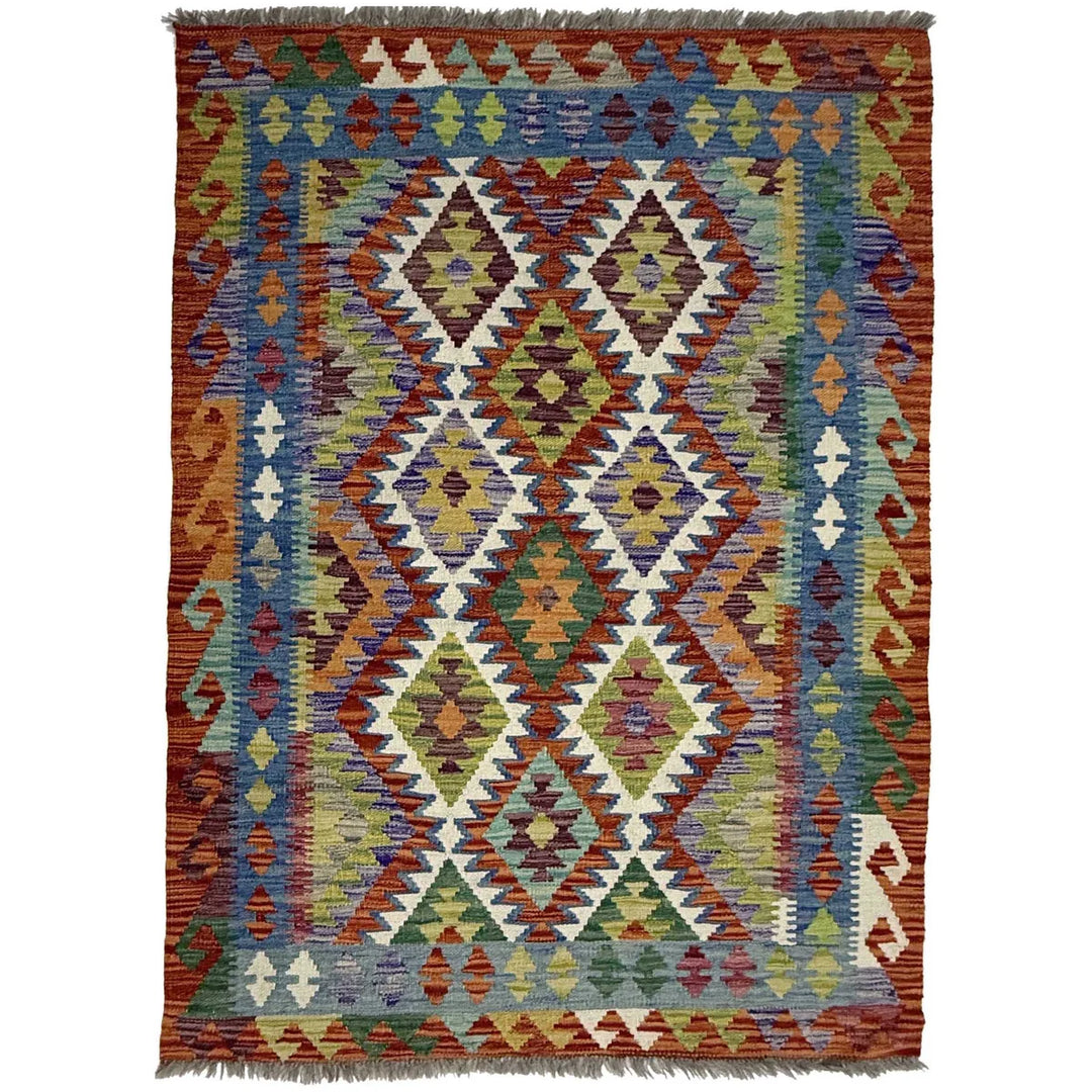 Afghan Kilim Rug 3' 5" x 4' 11" Flat-Weave | No. AL13921
