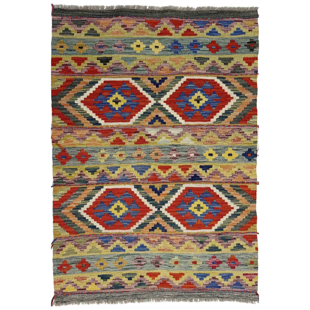 Multicolor Afghan Vegetable Kilim Rug 3' 2" x 4' 11" Flat-Weave | No. AL139246