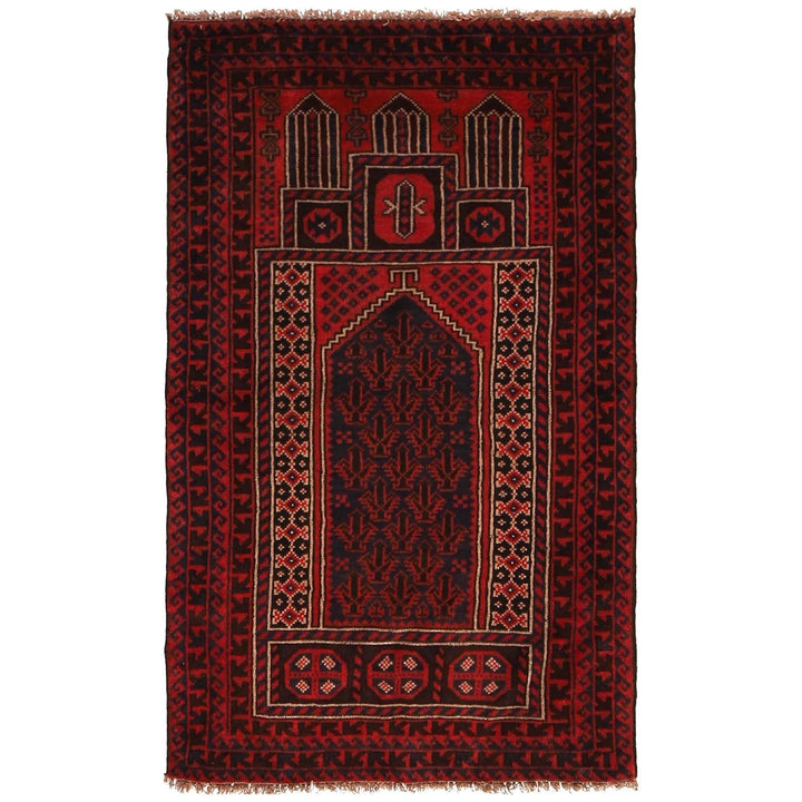Red Afghan Prayer Rug 2' 6" x 4' 5" Hand-Knotted | No. AL13925