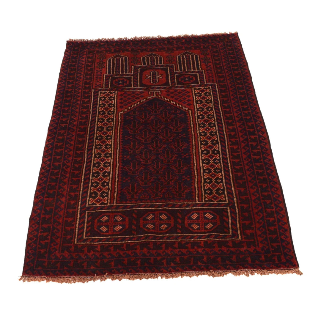 Red Afghan Prayer Rug 2' 6" x 4' 5" Hand-Knotted | No. AL13925
