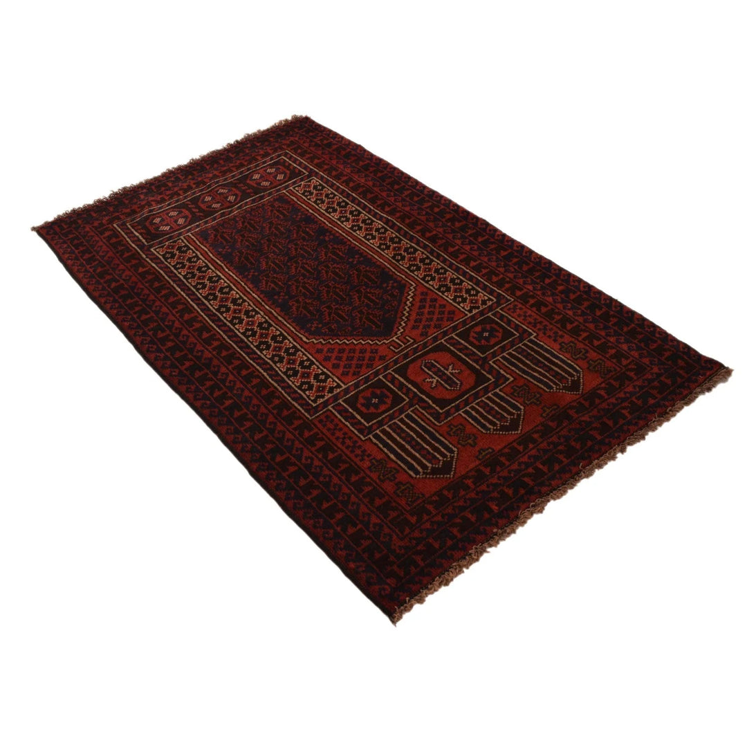 Red Afghan Prayer Rug 2' 6" x 4' 5" Hand-Knotted | No. AL13925