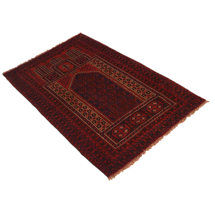 Red Afghan Prayer Rug 2' 6" x 4' 5" Hand-Knotted | No. AL13925