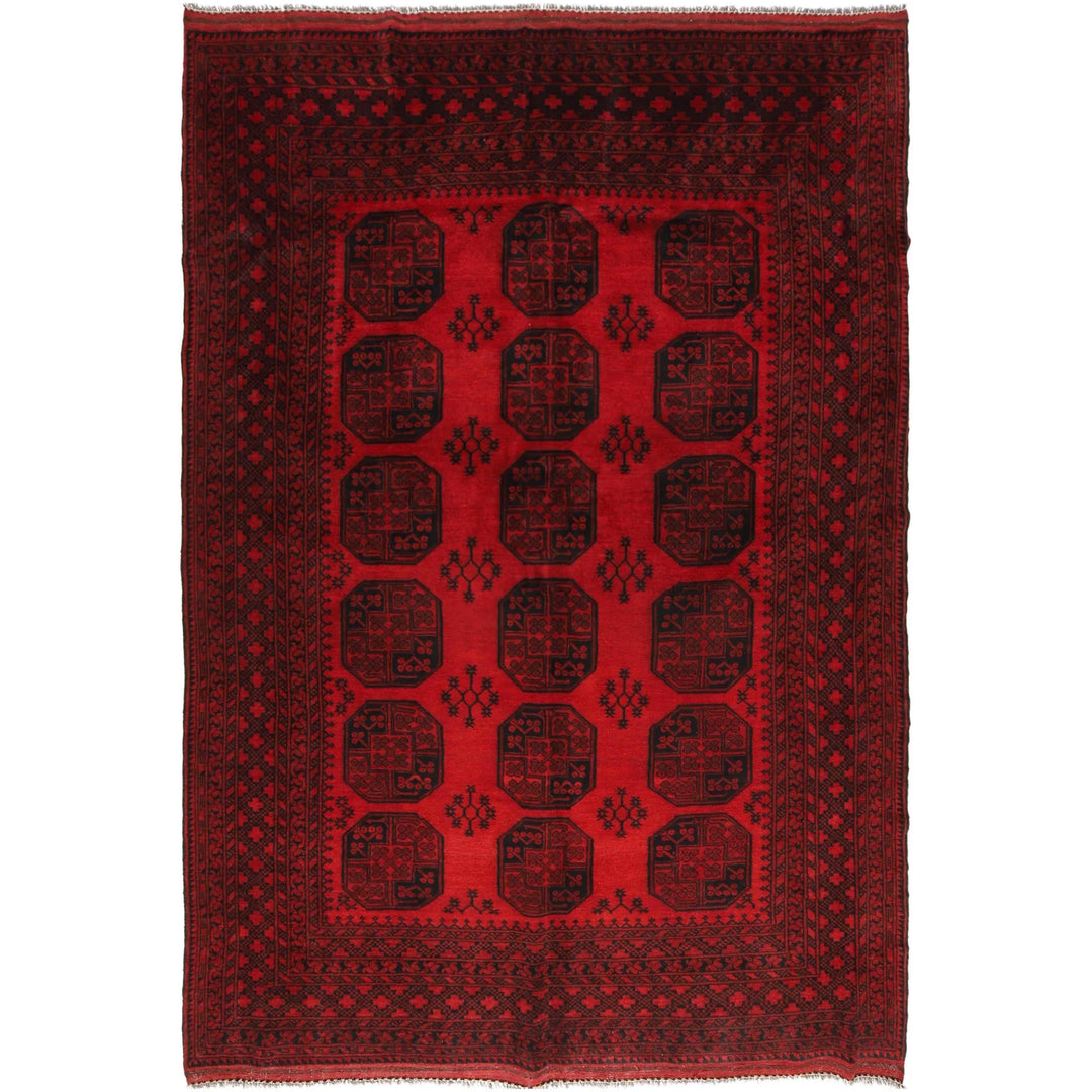 Red Afghan Filpa Rug 6' 11" x 10' 1" Hand-Knotted | No. AL139472