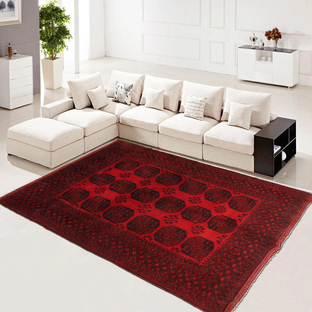 Red Afghan Filpa Rug 6' 11" x 10' 1" Hand-Knotted | No. AL139472