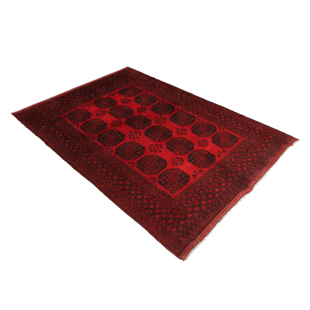 Red Afghan Filpa Rug 6' 11" x 10' 1" Hand-Knotted | No. AL139472