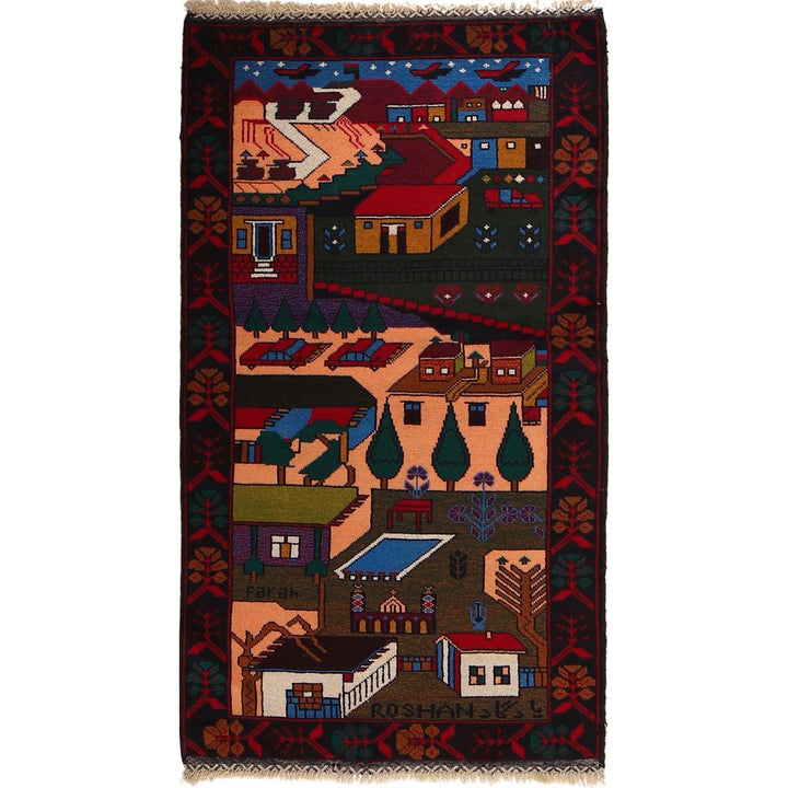 Afghan Pictorial Rug 2'8" x 4'10" Hand-Knotted | No. AL13954