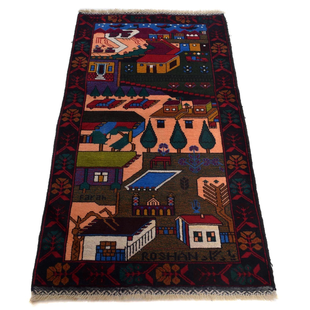 Afghan Pictorial Rug 2'8" x 4'10" Hand-Knotted | No. AL13954