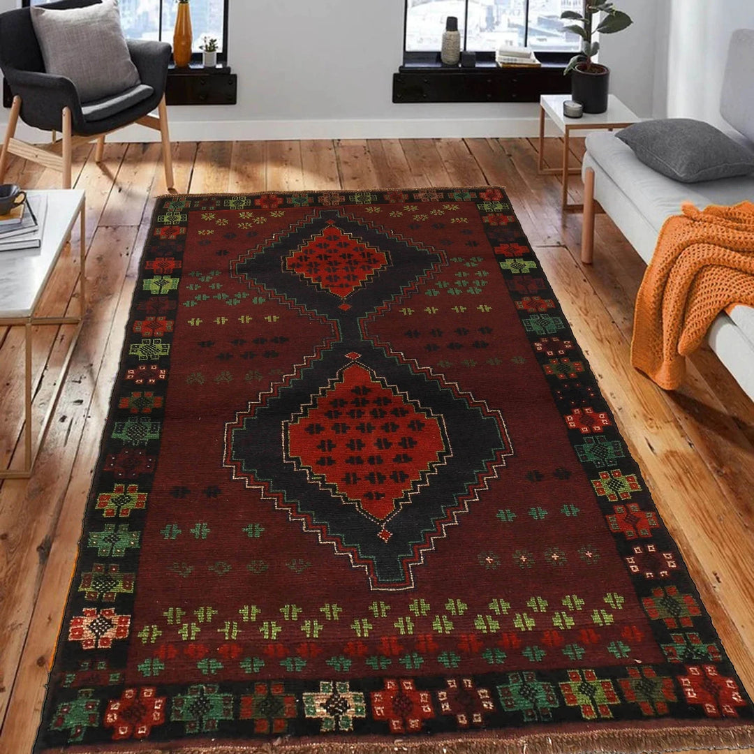 Afghan Baluchi Rug 3' 7" x 6' 2" Hand-Knotted | No. AL13988