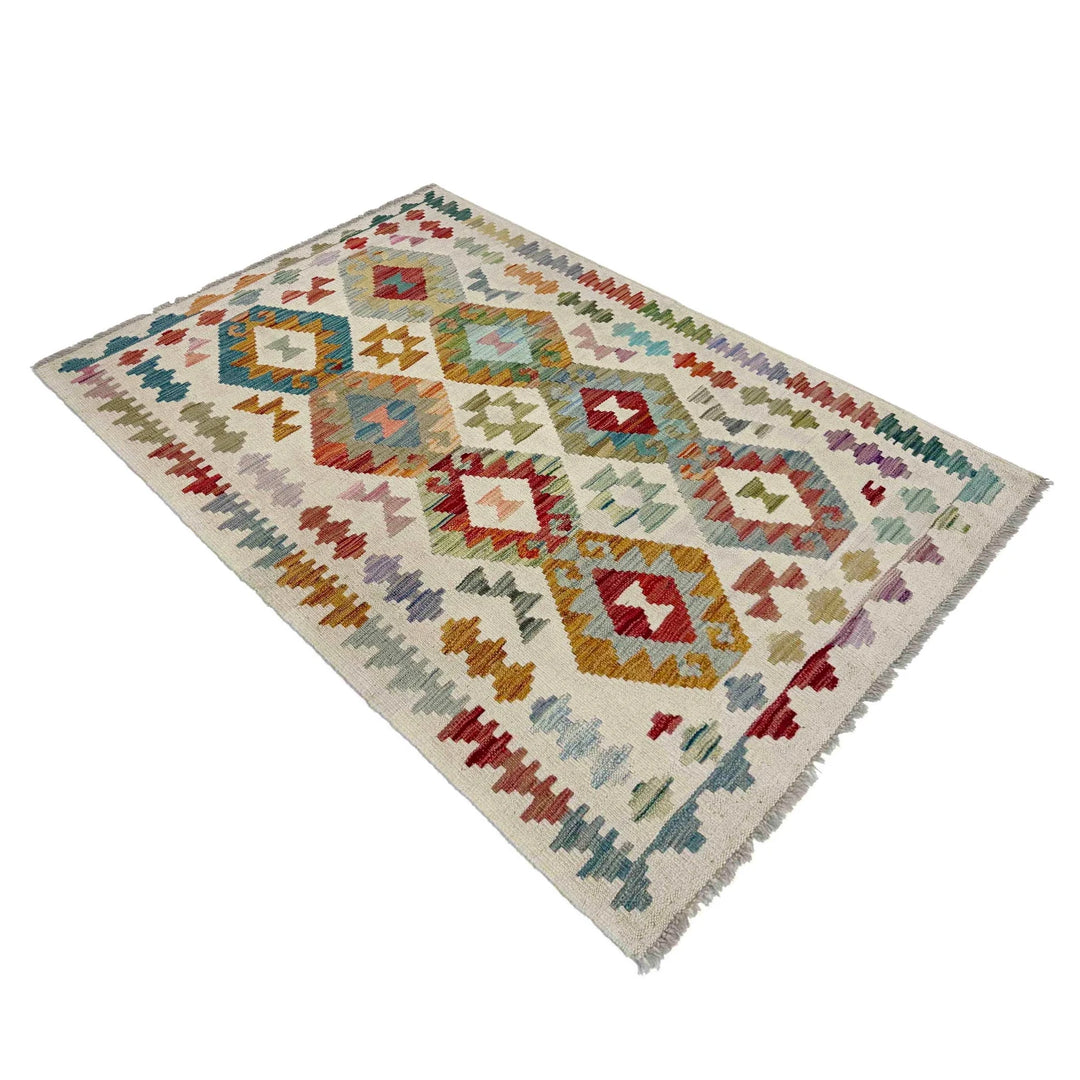 Afghan Vegetable Kilim Rug 3' 2" x 5' 2" Flat-Weave | No. AL139906
