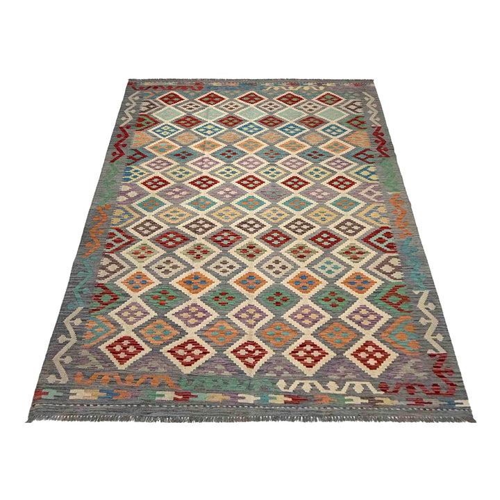 Afghan Vegetable Kilim Rug 6' 4" x 9' 9" Flat-Weave | No. AL140111