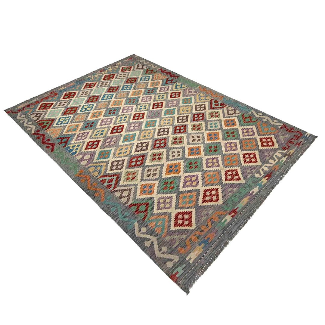 Afghan Vegetable Kilim Rug 6' 4" x 9' 9" Flat-Weave | No. AL140111