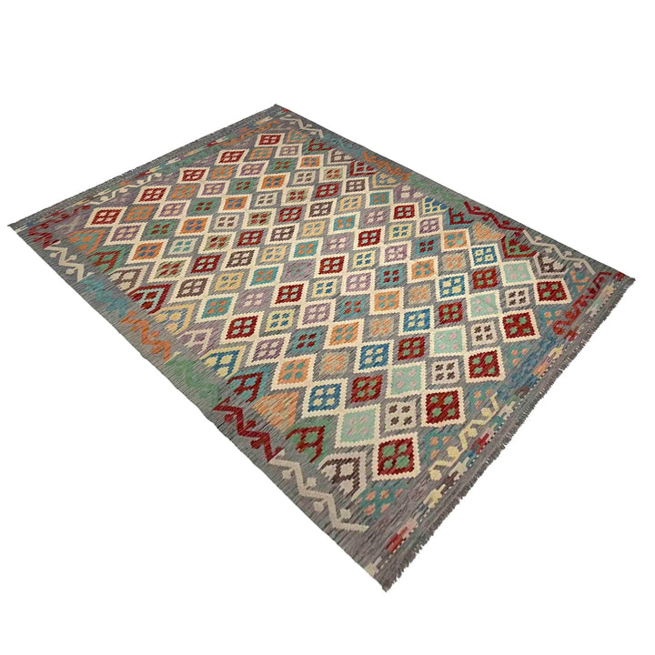 Afghan Vegetable Kilim Rug 6' 4" x 9' 9" Flat-Weave | No. AL140111
