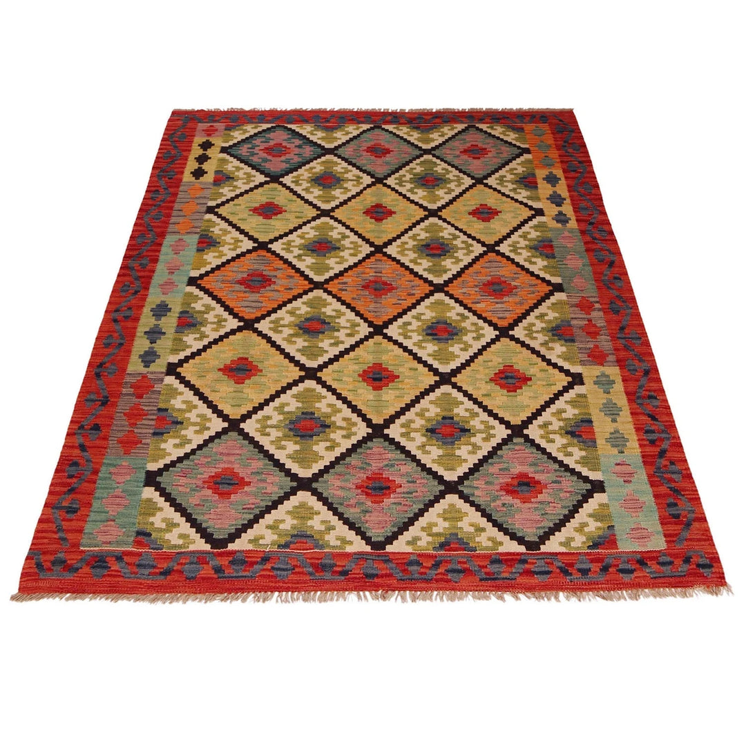 Afghan Kilim Rug 5' 0" x 6' 10" Flat-Weave | No. AL14021