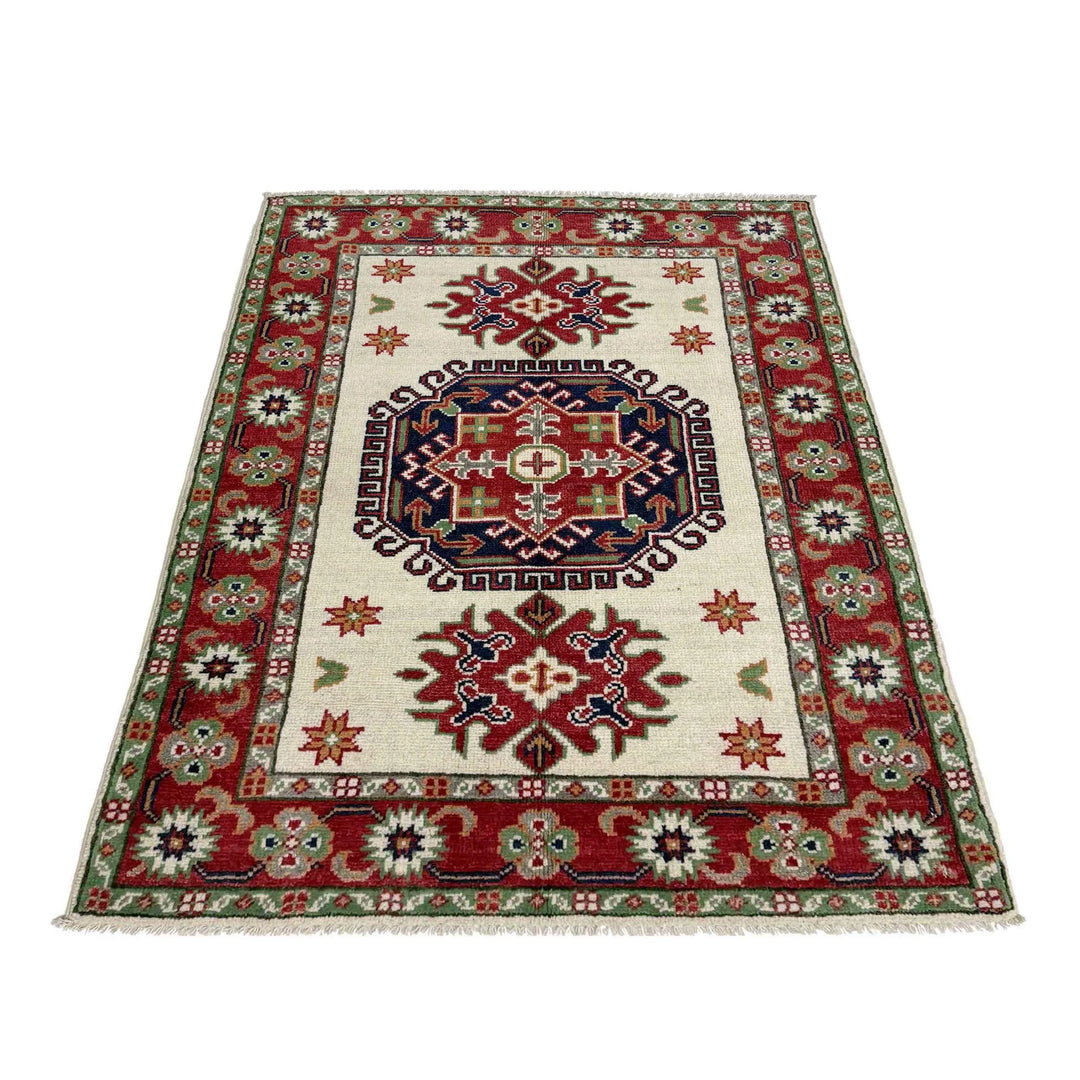 Beige Afghan Kazak Rug 2' 11" x 4' 1" Hand-Knotted | No. AL14061