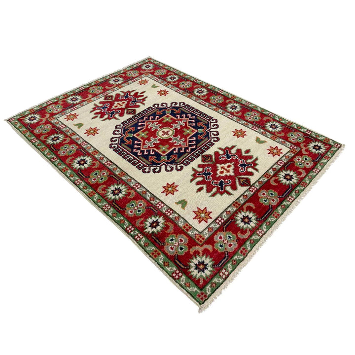 Beige Afghan Kazak Rug 2' 11" x 4' 1" Hand-Knotted | No. AL14061