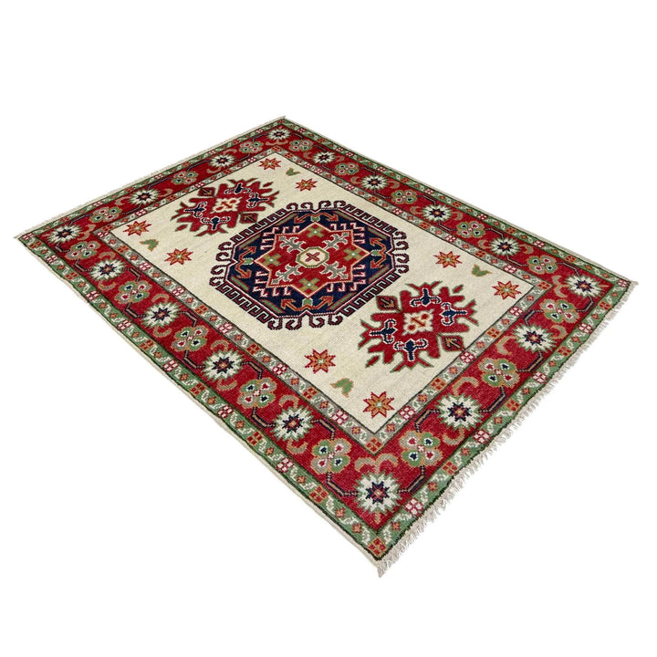 Beige Afghan Kazak Rug 2' 11" x 4' 1" Hand-Knotted | No. AL14061