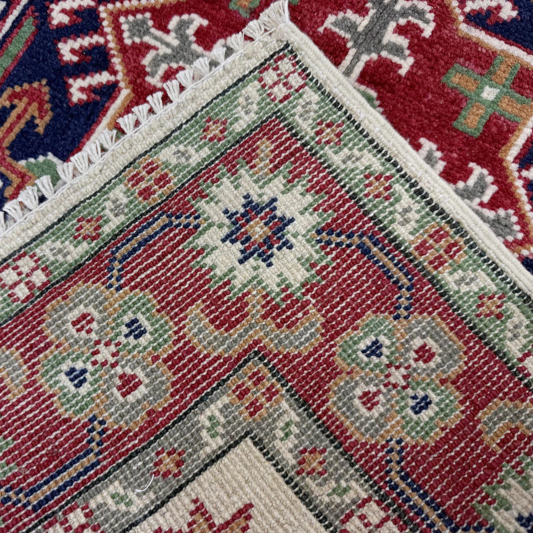 Beige Afghan Kazak Rug 2' 11" x 4' 1" Hand-Knotted | No. AL14061