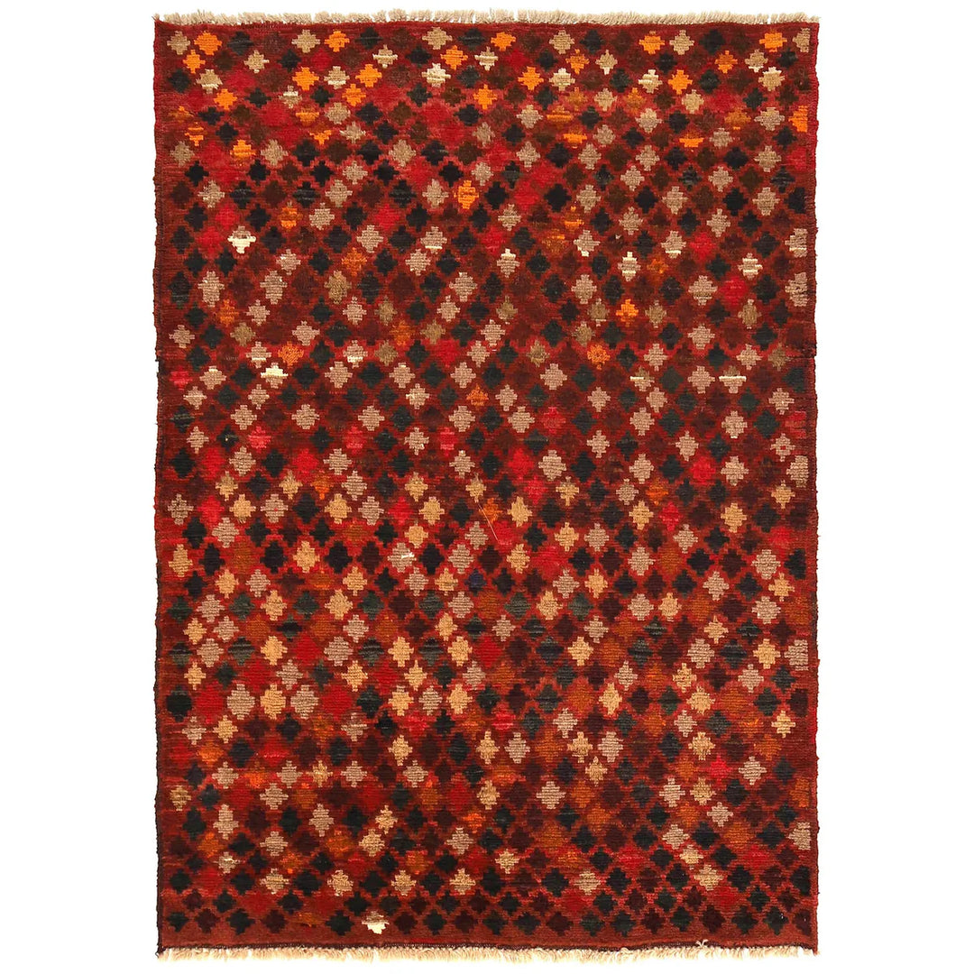 Red Afghan Baluchi Rug 3' 11" x 5' 5" Hand-Knotted | No. AL14150