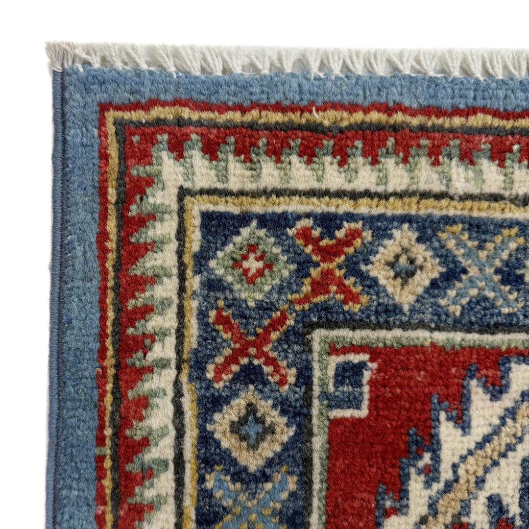 Blue Afghan Kazak Rug 5'1" x 6'7" Hand-Knotted | No. AL14193
