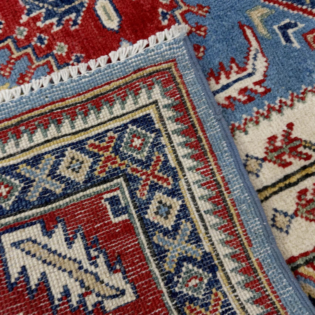 Blue Afghan Kazak Rug 5'1" x 6'7" Hand-Knotted | No. AL14193